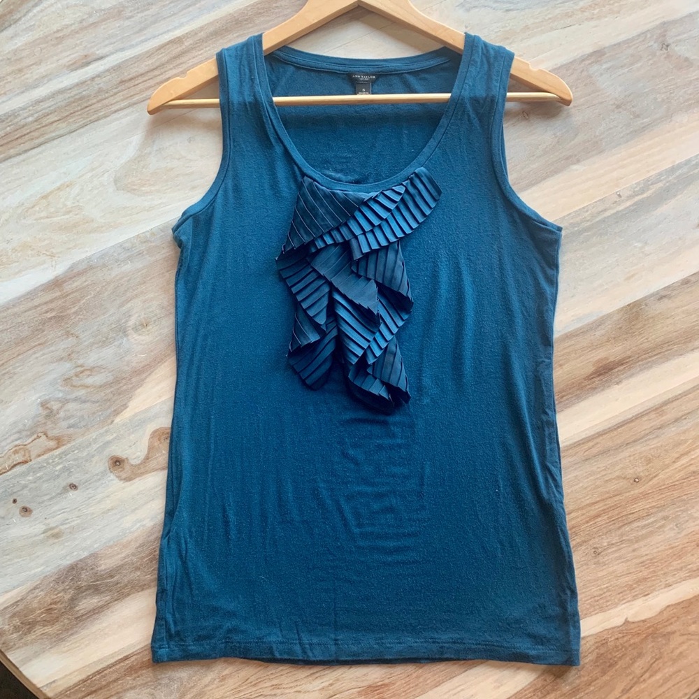 Ann Taylor Dressy Blue Ruffle Tank